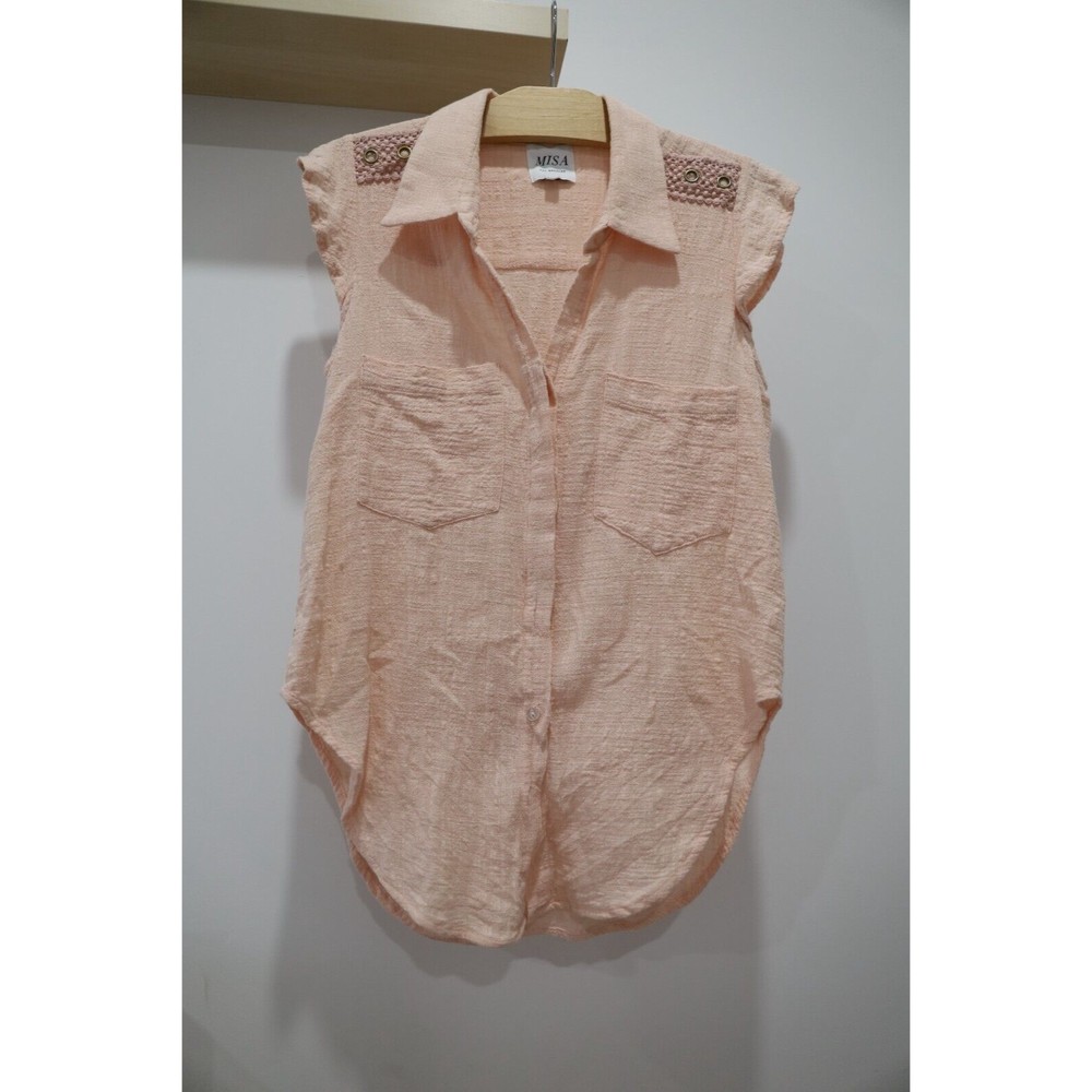 Misa Los Angeles Womens Small Pink Top Blouse Sleeveless Embroidered Fairy Boho